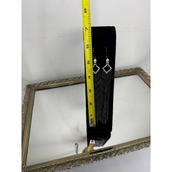 Vintage Dark Silvertone Tassle Dangle Earrings with Reinstones - Picture 7 of 9